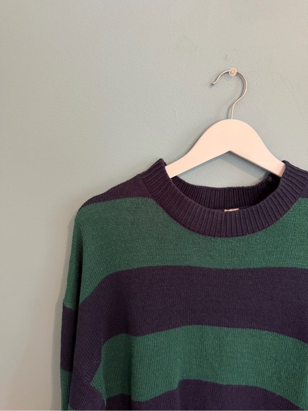 H&M Divided Green and Navy Striped Crewneck Sweater